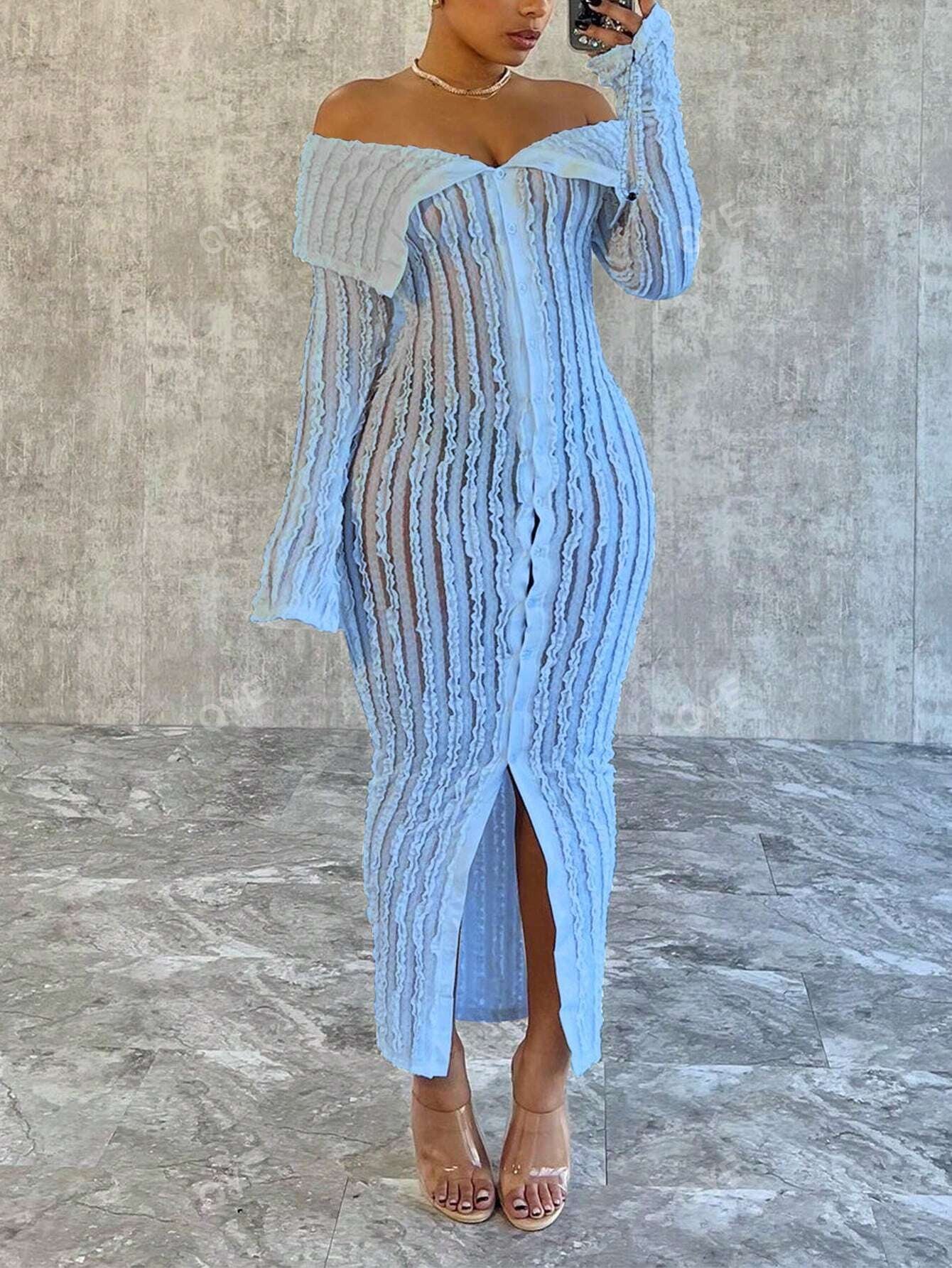 Women'S Off-Shoulder Long Sleeve Knitted Dress