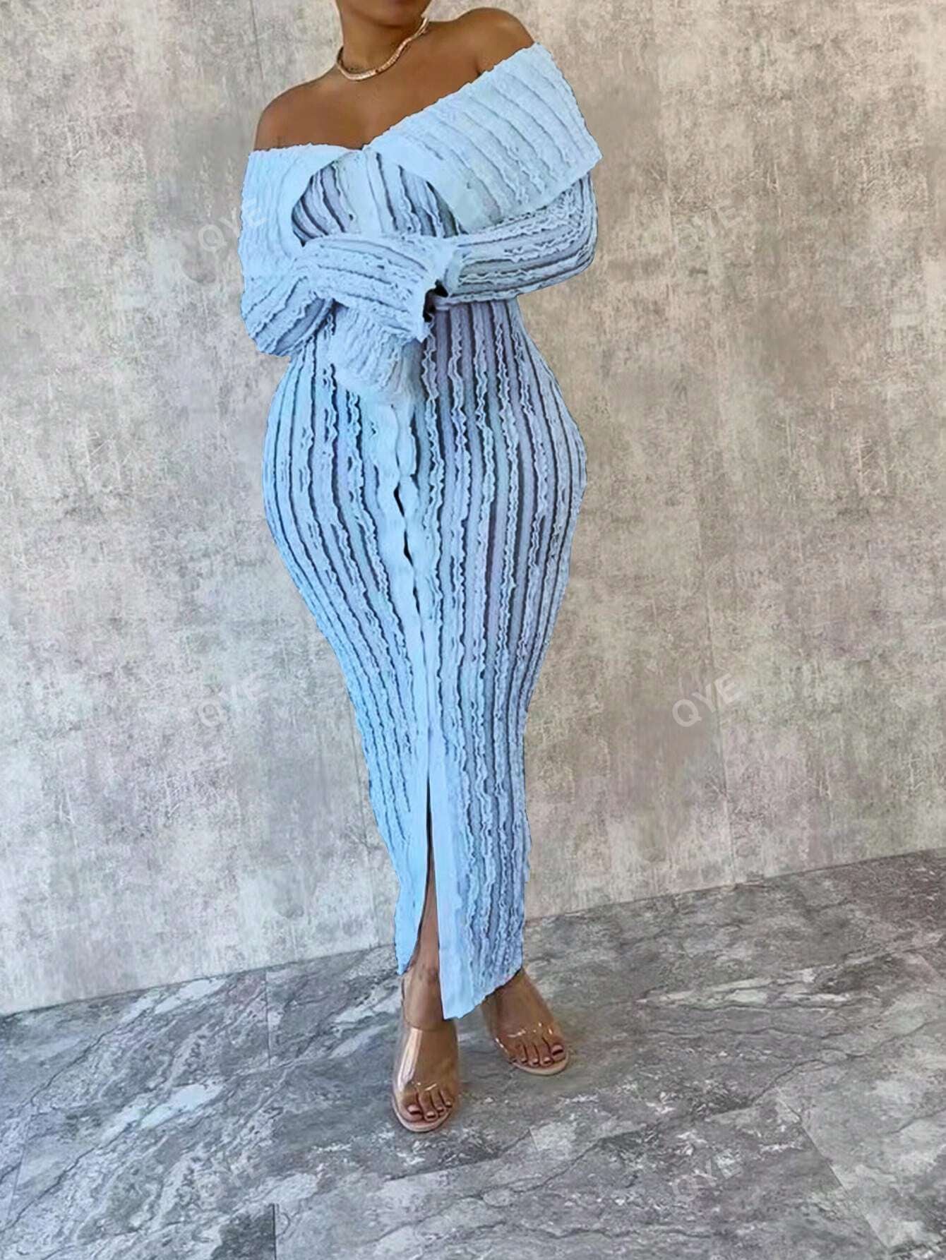 Women'S Off-Shoulder Long Sleeve Knitted Dress