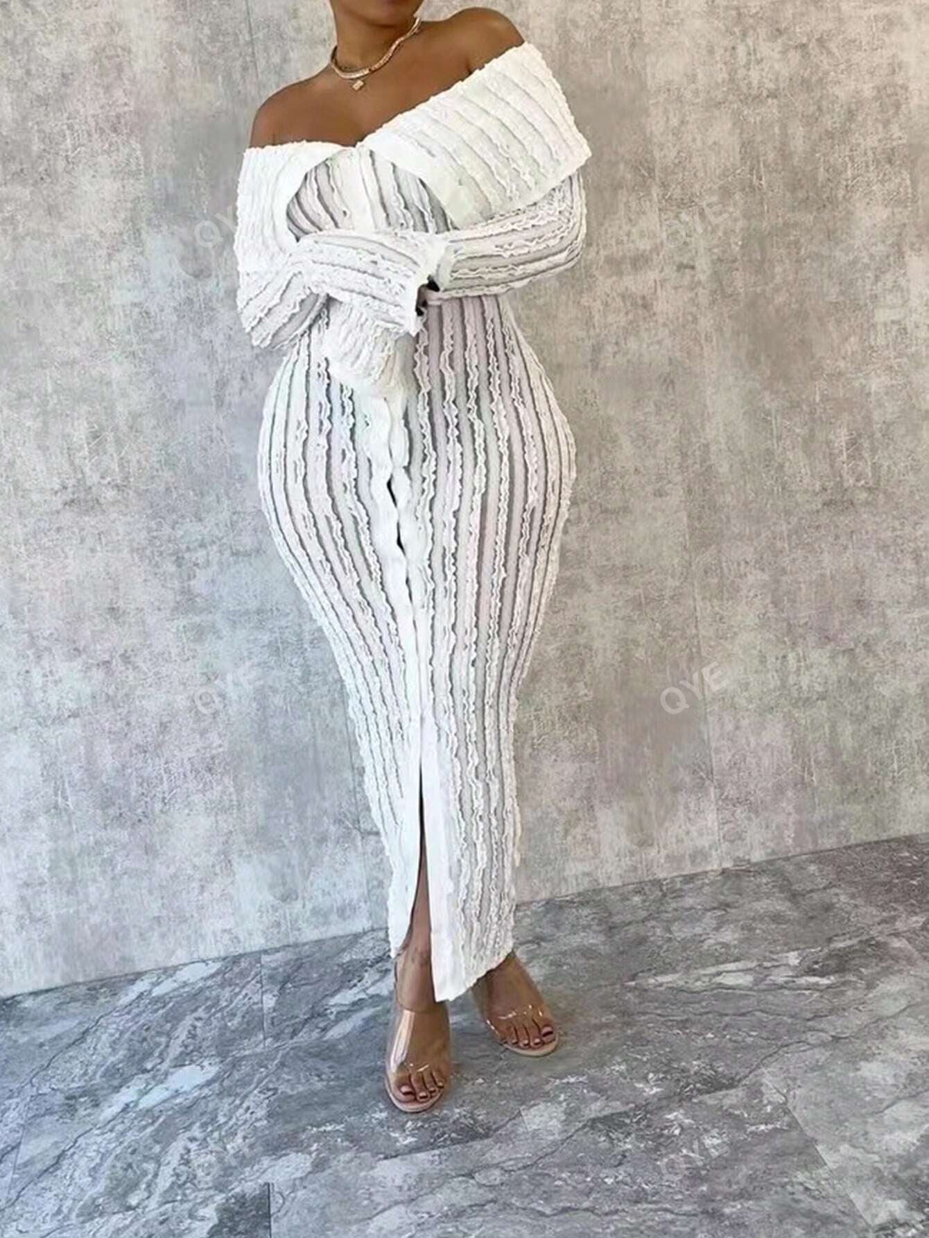 Women'S Off-Shoulder Long Sleeve Knitted Dress