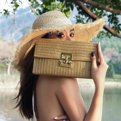 Women Straw Woven Handbag Versatile Crochet Beach Handbag Simple Clutch Purse Female Party Wedding Bag