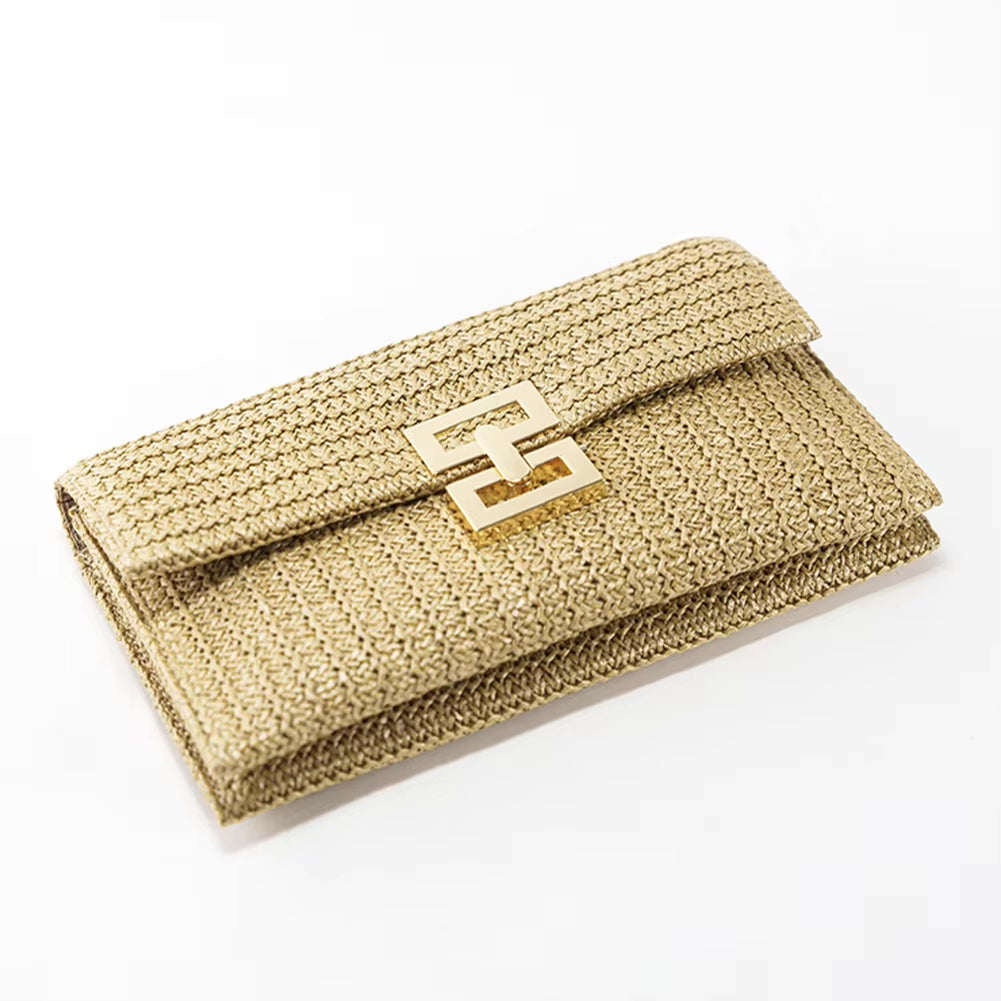 Women Straw Woven Handbag Versatile Crochet Beach Handbag Simple Clutch Purse Female Party Wedding Bag