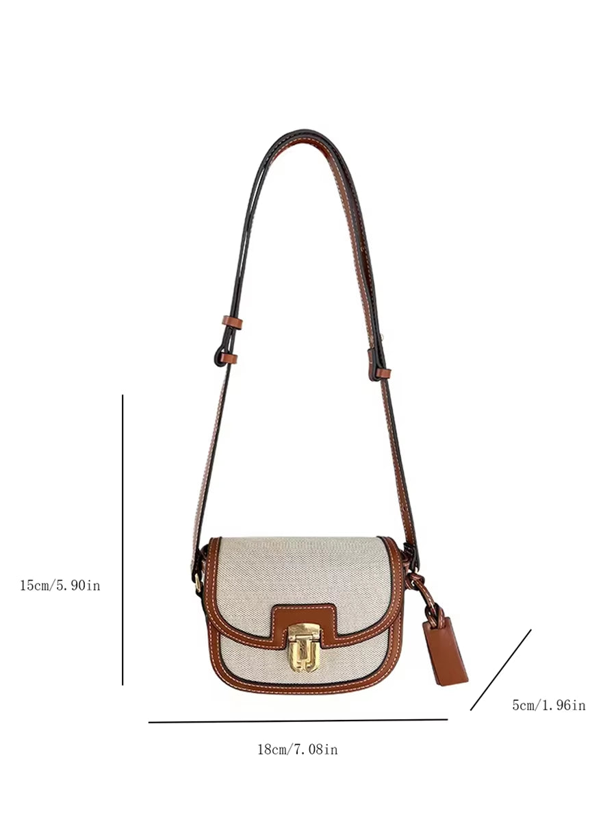 2023 New Small Style Contrast Panel Canvas Retro One Shoulder Crossbody Saddle Bag