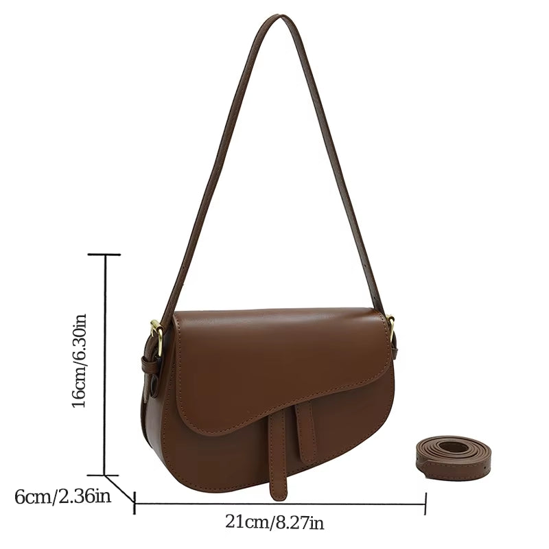 New Fashion Niche PU Leather Versatile Flip Zipper WOMEN'S Saddle Bag Single Shoulder Bag for Commuting