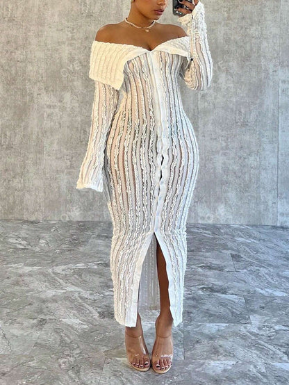 Women'S Off-Shoulder Long Sleeve Knitted Dress