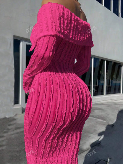 Women'S Off-Shoulder Long Sleeve Knitted Dress