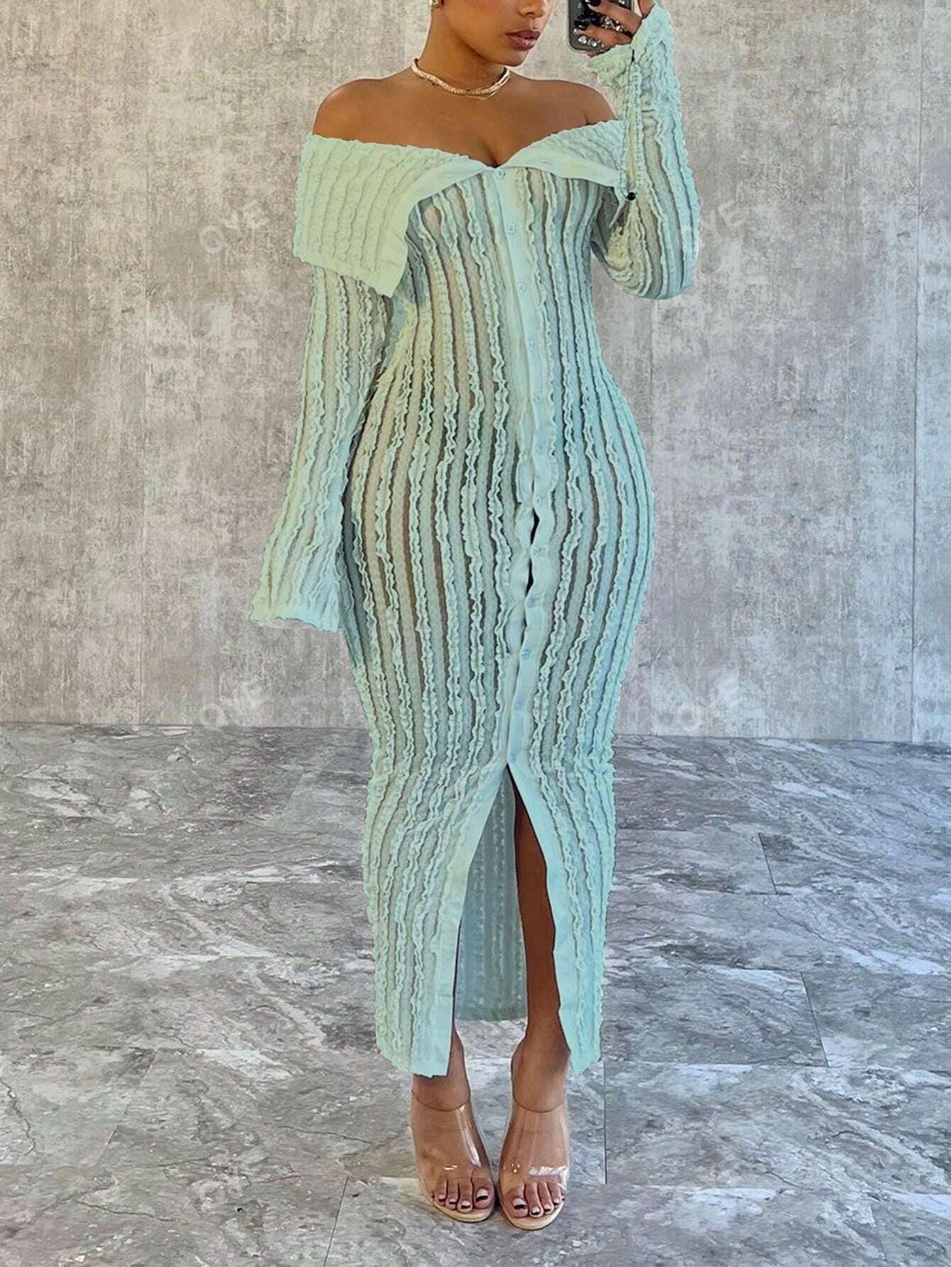 Women'S Off-Shoulder Long Sleeve Knitted Dress