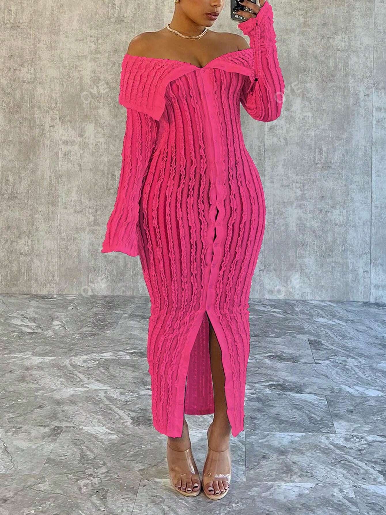 Women'S Off-Shoulder Long Sleeve Knitted Dress