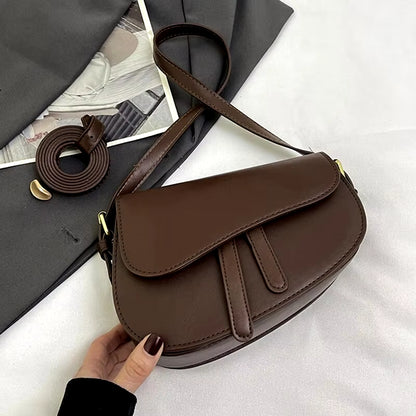 New Fashion Niche PU Leather Versatile Flip Zipper WOMEN'S Saddle Bag Single Shoulder Bag for Commuting